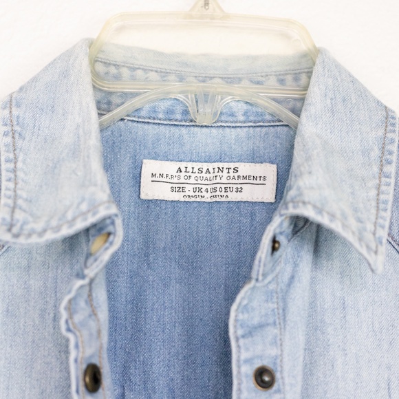 AllSaints Cannon Chambray Denim Snap Shirt Women’s XS (US 0) - Picture 6 of 8